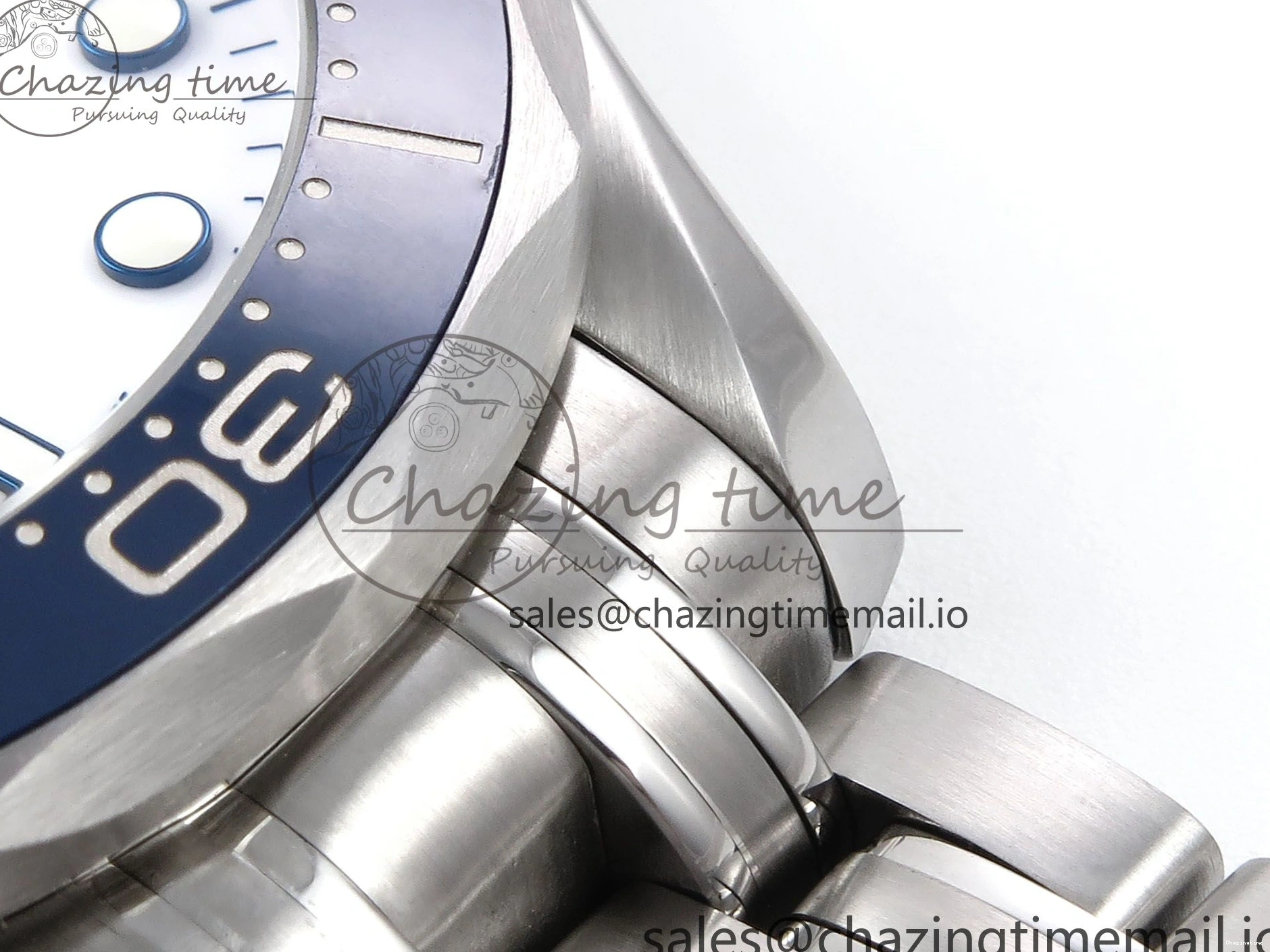 0409 HighQuality Seamaster Diver 300M OMF 1:1 Best Edition Blue Red Ceramic White Dial on SS Bracelet A 7705